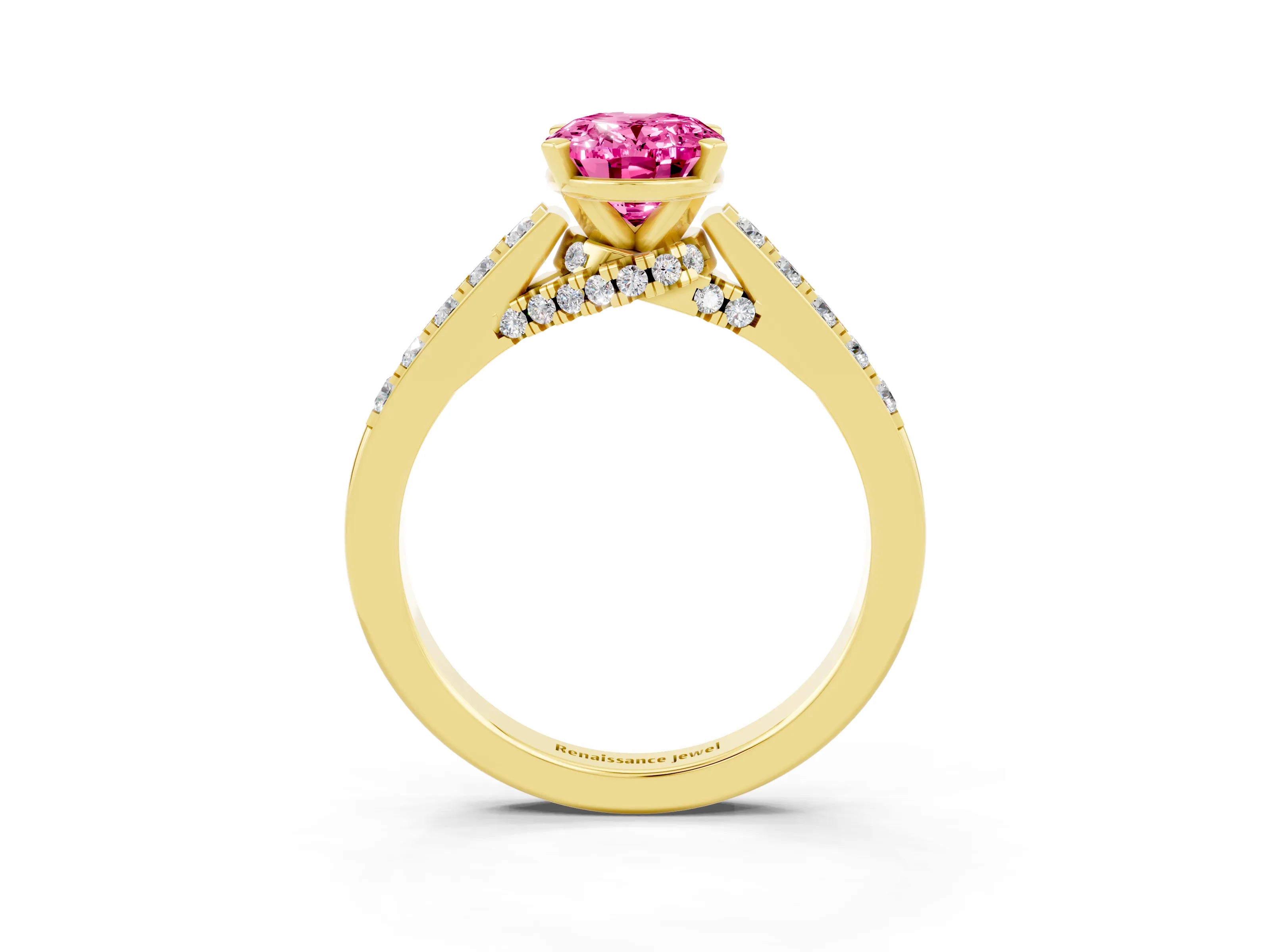 Yellow gold Oval Cut Diamond Solitaire Ring with Pavé Band and Prong Setting_3