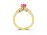 Yellow gold Oval Cut Diamond Solitaire Ring with Pavé Band and Prong Setting_3