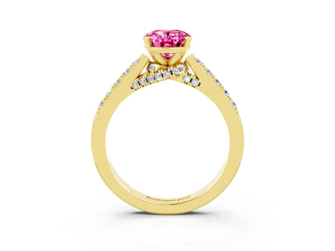 Yellow gold Oval Cut Diamond Solitaire Ring with Pavé Band and Prong Setting_3