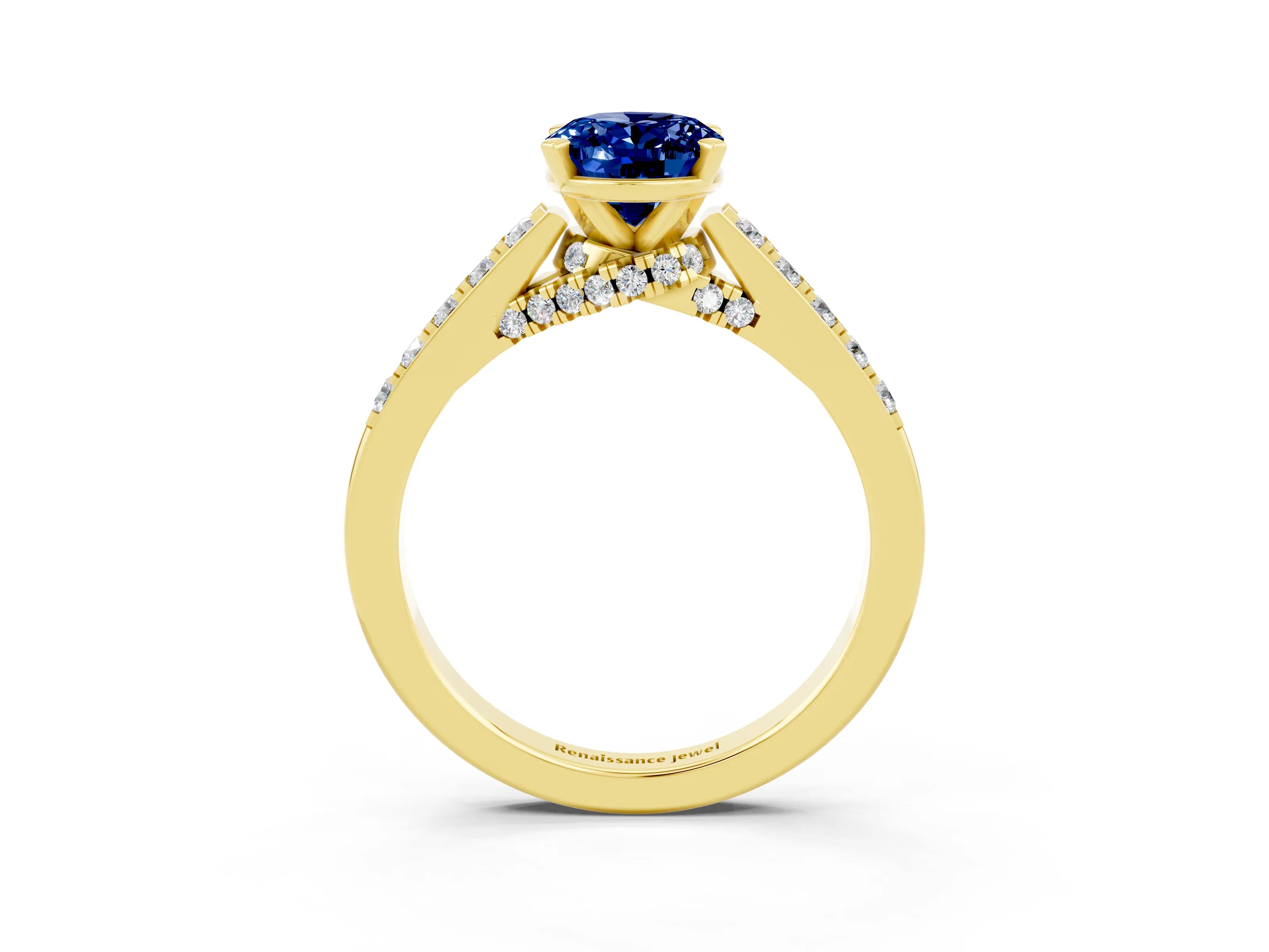Yellow gold Oval Cut Diamond Solitaire Ring with Pavé Band and Prong Setting_3