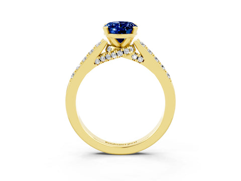 Yellow gold Oval Cut Diamond Solitaire Ring with Pavé Band and Prong Setting_3