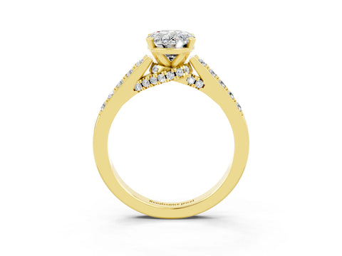 Yellow gold Oval Cut Diamond Solitaire Ring with Pavé Band and Prong Setting_3