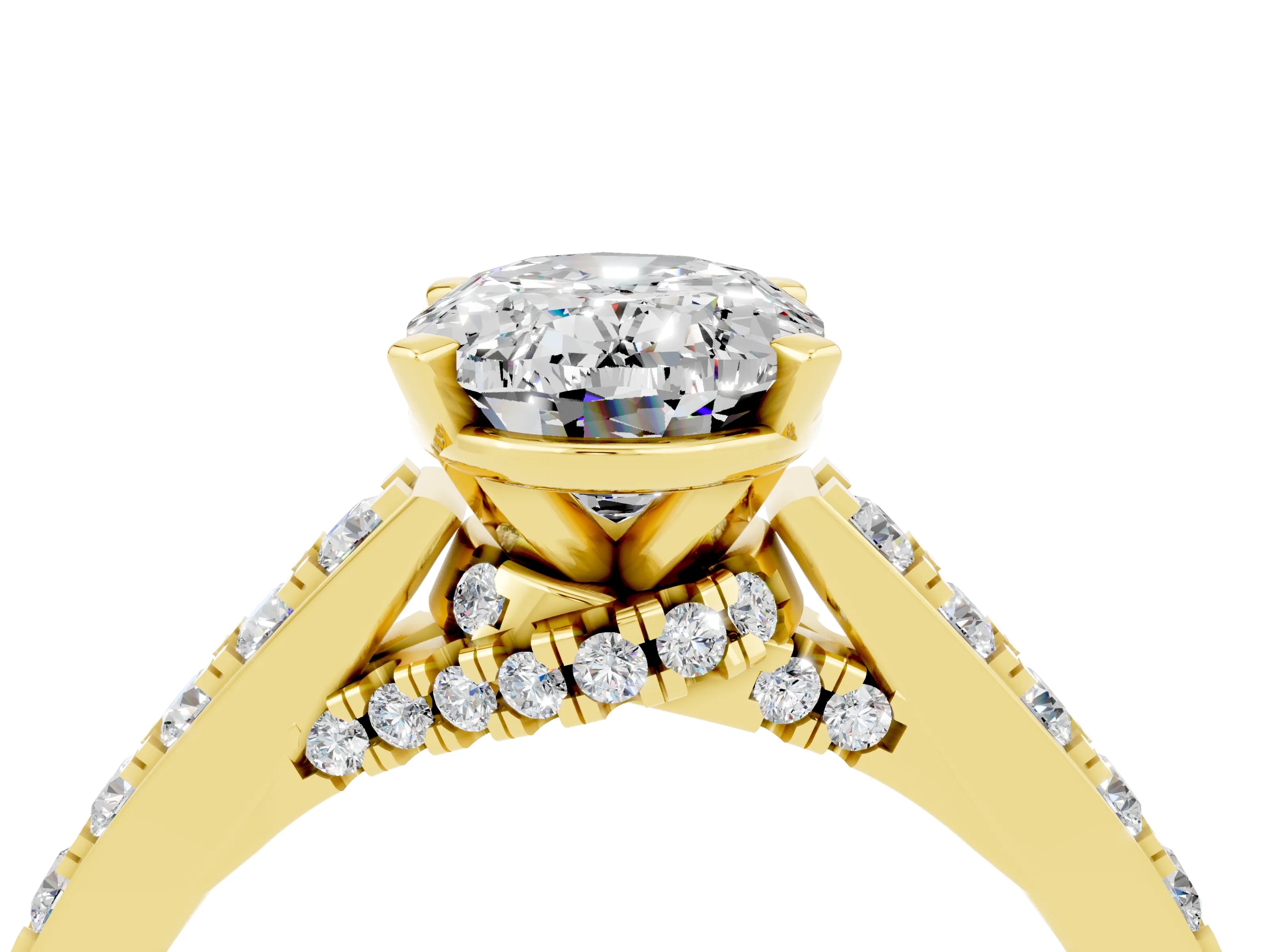Yellow gold Oval Cut Diamond Solitaire Ring with Pavé Band and Prong Setting_4
