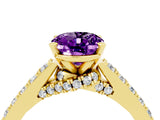Yellow gold Oval Cut Diamond Solitaire Ring with Pavé Band and Prong Setting_4
