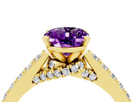 Yellow gold Oval Cut Diamond Solitaire Ring with Pavé Band and Prong Setting_4
