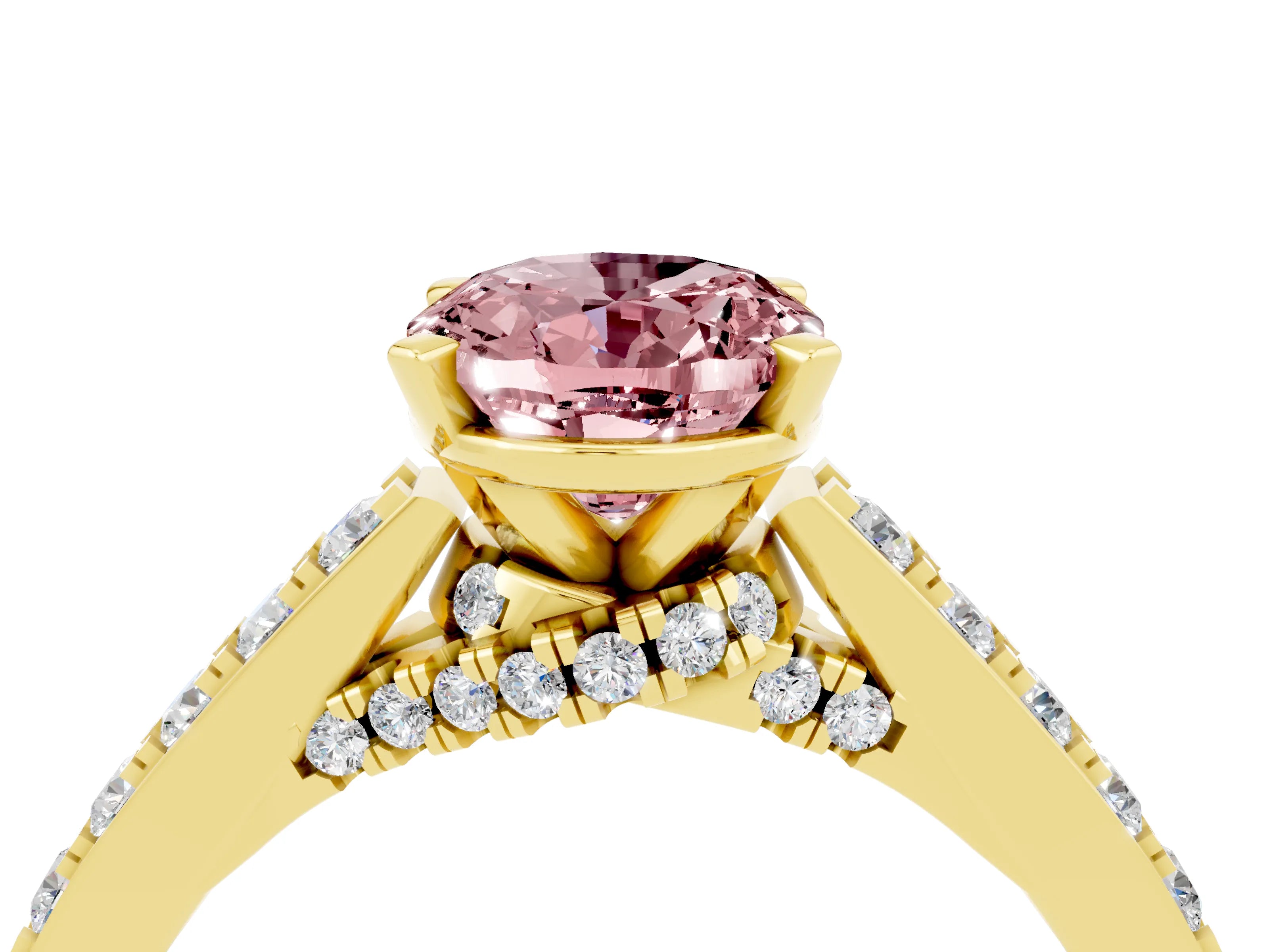 Yellow gold Oval Cut Diamond Solitaire Ring with Pavé Band and Prong Setting_4