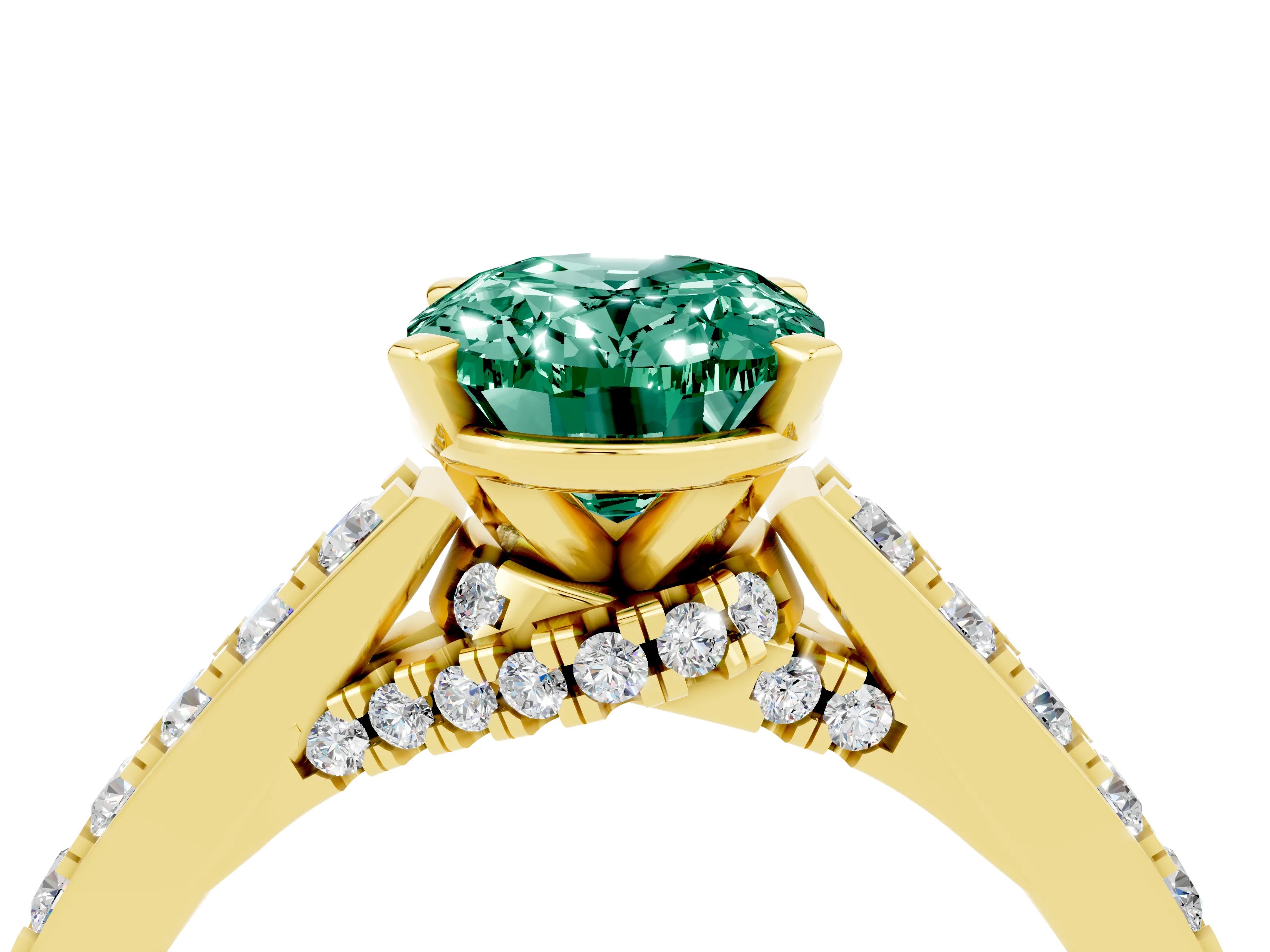 Yellow gold Oval Cut Diamond Solitaire Ring with Pavé Band and Prong Setting_4