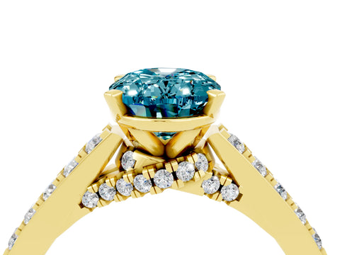 Yellow gold Oval Cut Diamond Solitaire Ring with Pavé Band and Prong Setting_4