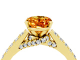 Yellow gold Oval Cut Diamond Solitaire Ring with Pavé Band and Prong Setting_4