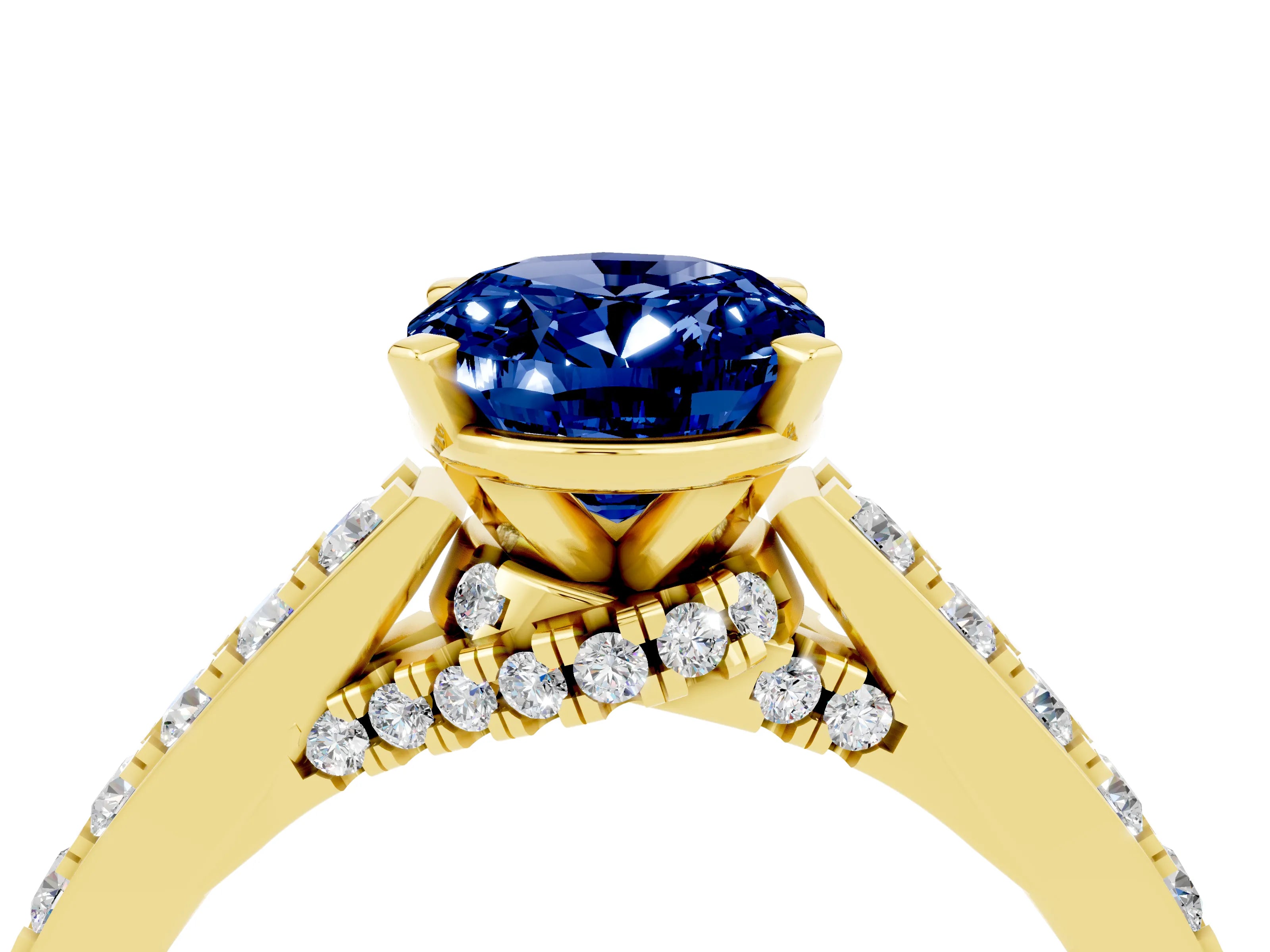 Yellow gold Oval Cut Diamond Solitaire Ring with Pavé Band and Prong Setting_4