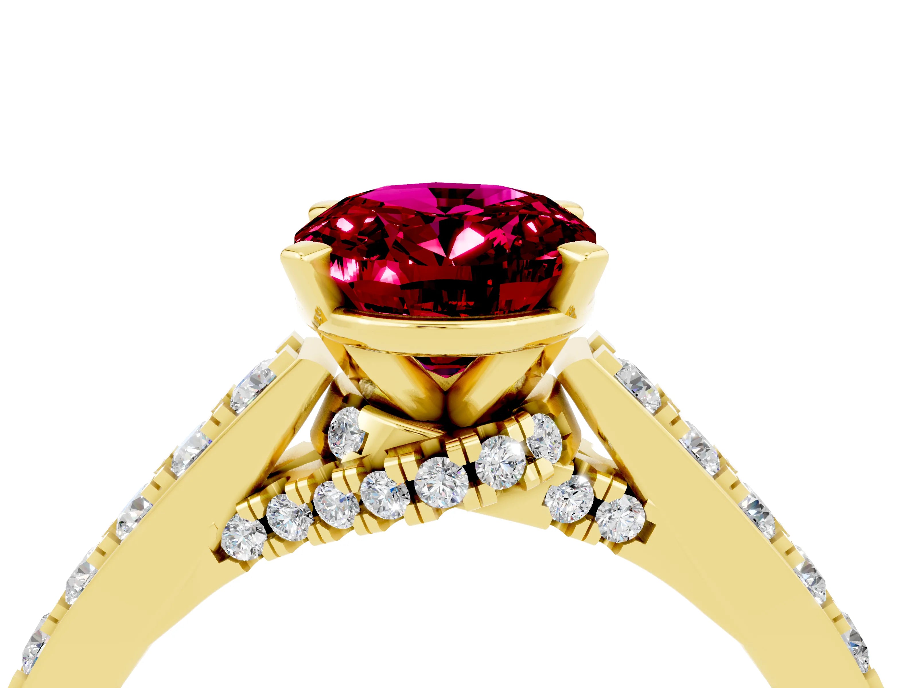 Yellow gold Oval Cut Diamond Solitaire Ring with Pavé Band and Prong Setting_4