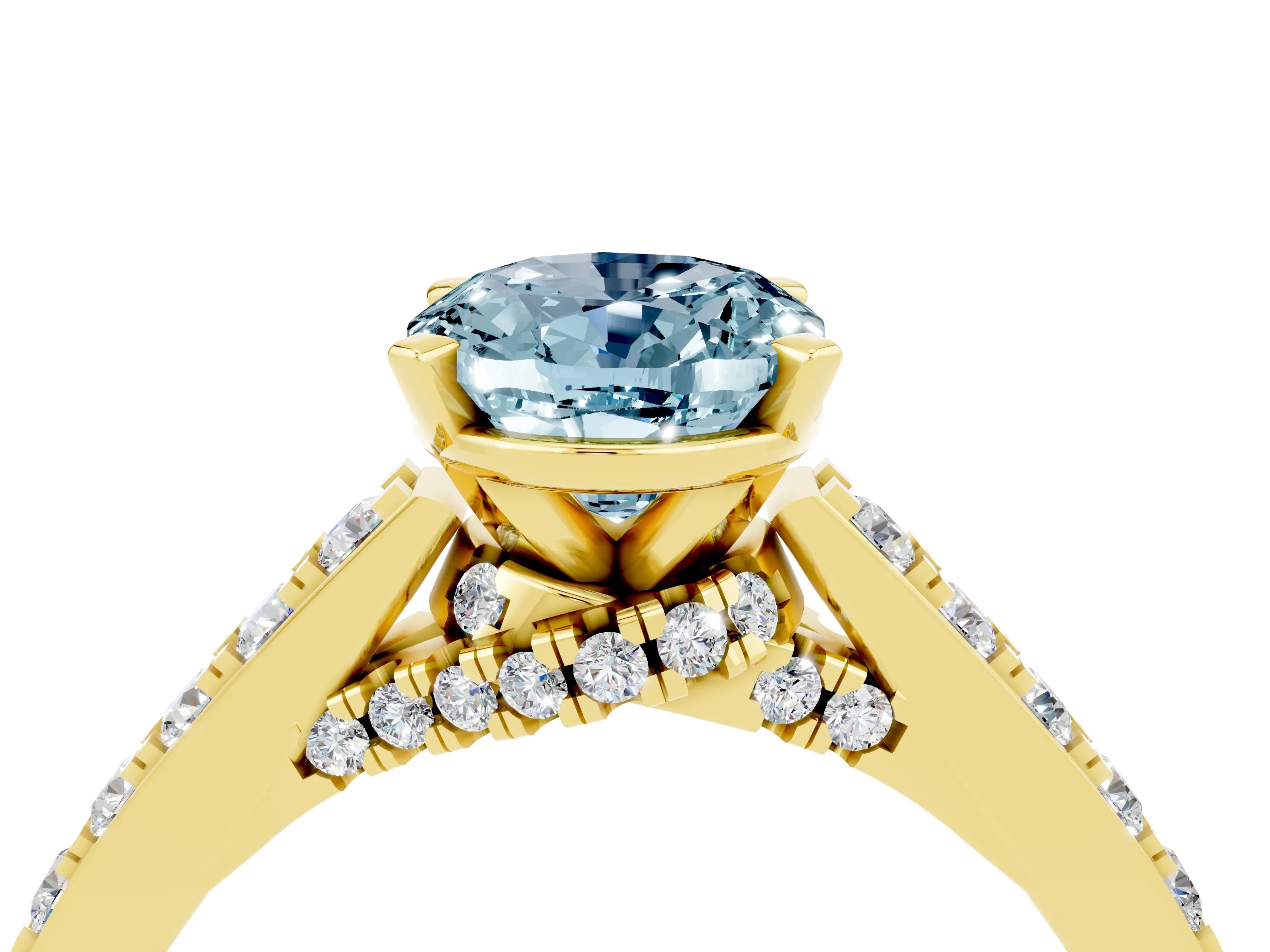 Yellow gold Oval Cut Diamond Solitaire Ring with Pavé Band and Prong Setting_4