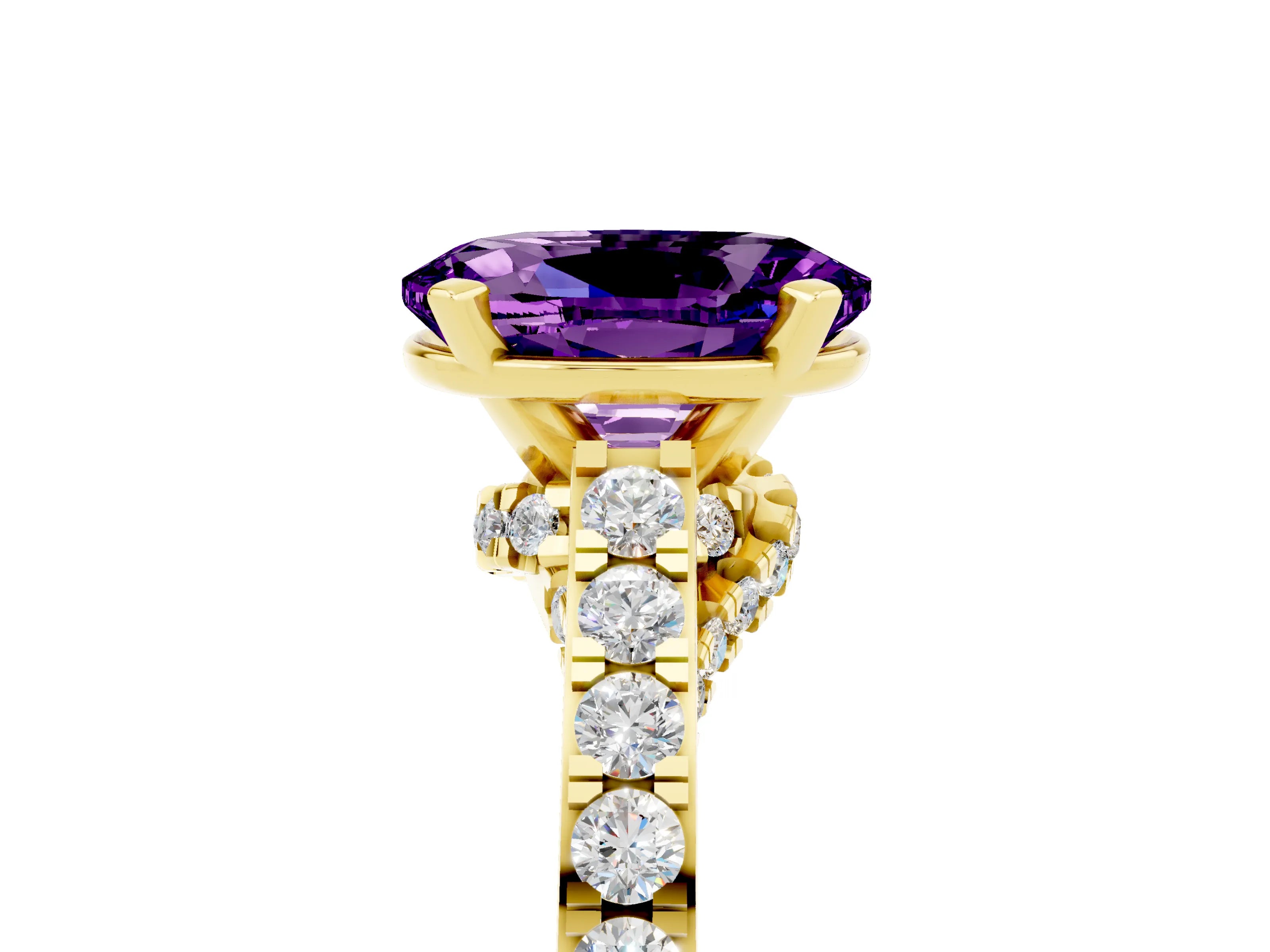 Yellow gold Oval Cut Diamond Solitaire Ring with Pavé Band and Prong Setting_5