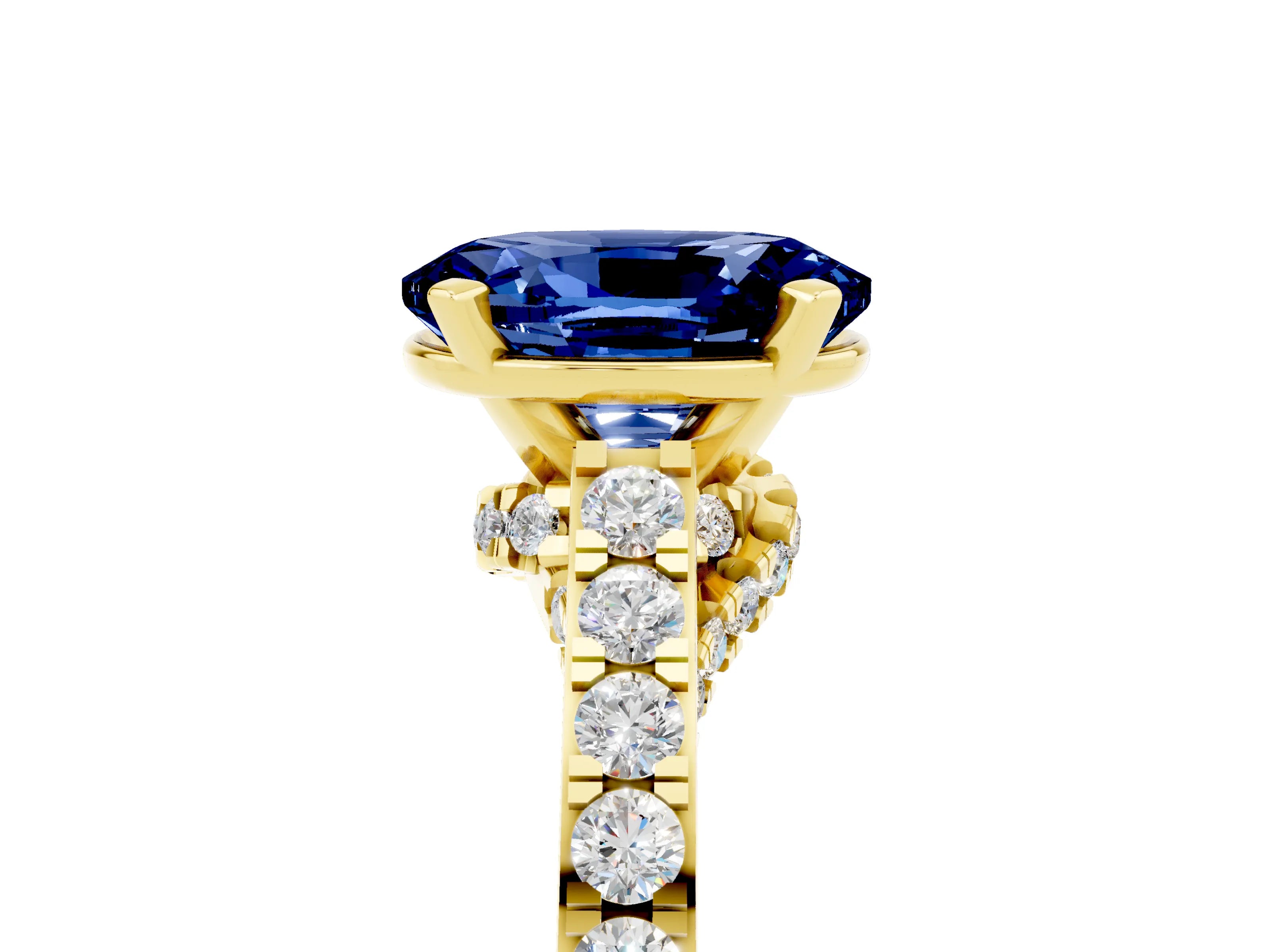 Yellow gold Oval Cut Diamond Solitaire Ring with Pavé Band and Prong Setting_5