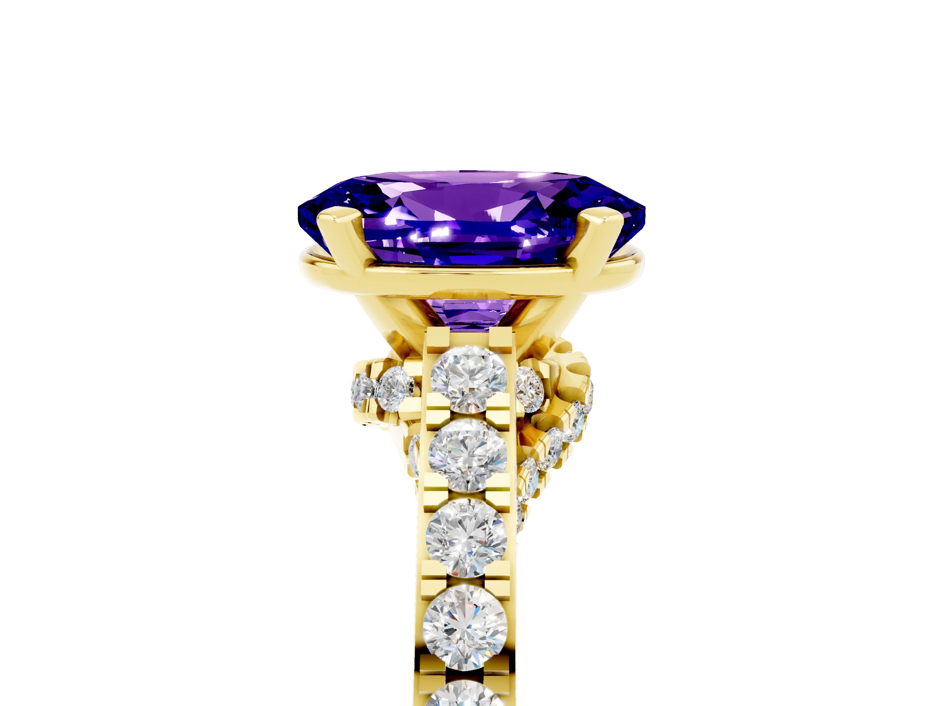 Yellow gold Oval Cut Diamond Solitaire Ring with Pavé Band and Prong Setting_5