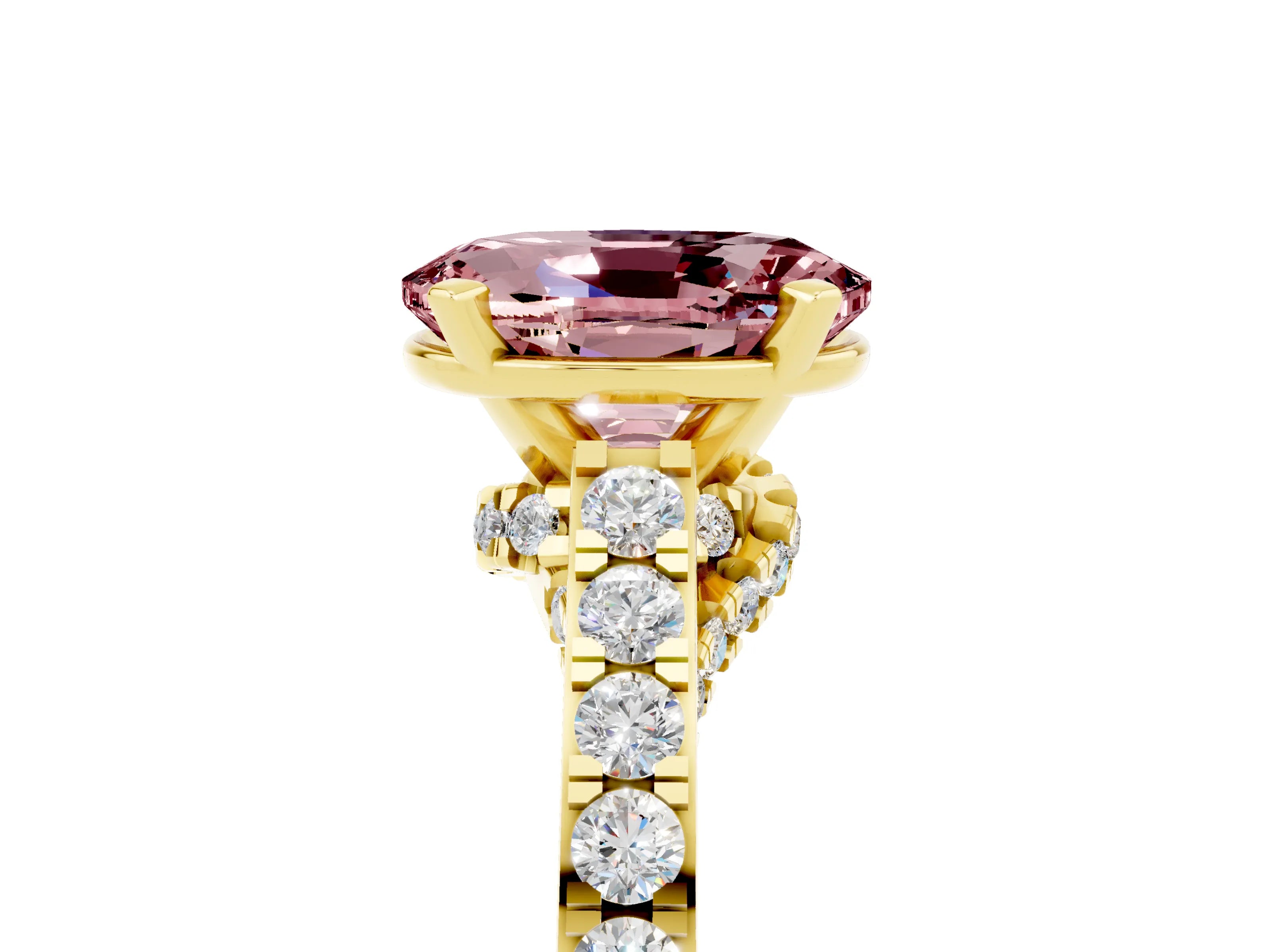 Yellow gold Oval Cut Diamond Solitaire Ring with Pavé Band and Prong Setting_5