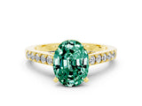 Yellow gold Oval Cut Diamond Solitaire Ring with Pavé Band and Prong Setting