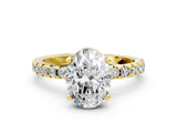 14K Yellow Gold 2.08 Carat D VVS2 Oval Diamond Solitaire Ring with Round Pavé Band and Four-Prong Setting