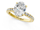 14K Yellow Gold 2.08 Carat D VVS2 Oval Diamond Solitaire Ring with Round Pavé Band and Four-Prong Setting