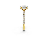 14K Yellow Gold 2.08 Carat D VVS2 Oval Diamond Solitaire Ring with Round Pavé Band and Four-Prong Setting