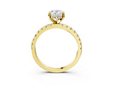 14K Yellow Gold 2.08 Carat D VVS2 Oval Diamond Solitaire Ring with Round Pavé Band and Four-Prong Setting
