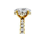 14K Yellow Gold 2.08 Carat D VVS2 Oval Diamond Solitaire Ring with Round Pavé Band and Four-Prong Setting