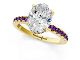 Yellow gold Oval Cut Diamond Solitaire Ring with Round with Amethyst side stone Pavé Band and Four-Prong Setting_37