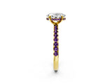Yellow gold Oval Cut Diamond Solitaire Ring with Round with Amethyst side stone Pavé Band and Four-Prong Setting_38