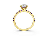 Yellow gold Oval Cut Diamond Solitaire Ring with Round with Amethyst side stone Pavé Band and Four-Prong Setting_39