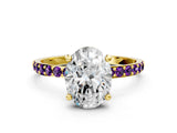 Yellow gold Oval Cut Diamond Solitaire Ring with Round with Amethyst side stone Pavé Band and Prong Setting_12