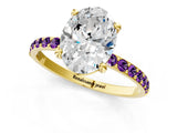 Yellow gold Oval Cut Diamond Solitaire Ring with Round with Amethyst side stone Pavé Band and Prong Setting_13