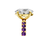 Yellow gold Oval Cut Diamond Solitaire Ring with Round with Amethyst side stone Pavé Band and Prong Setting_17