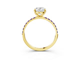 Yellow gold Oval Cut Diamond Solitaire Ring with Round with Amethyst side stone Pavé Band and Prong Setting_23