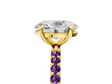 Yellow gold Oval Cut Diamond Solitaire Ring with Round with Amethyst side stone Pavé Band and Prong Setting_25