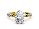 Yellow gold Oval Cut Diamond Solitaire Ring with Round with Aquamarine side stone Pavé Band and Four-Prong Setting_36