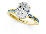Yellow gold Oval Cut Diamond Solitaire Ring with Round with Aquamarine side stone Pavé Band and Four-Prong Setting_37