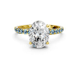 Yellow gold Oval Cut Diamond Solitaire Ring with Round with Aquamarine side stone Pavé Band and Prong Setting_24