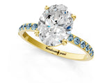 Yellow gold Oval Cut Diamond Solitaire Ring with Round with Aquamarine side stone Pavé Band and Prong Setting_25