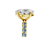 Yellow gold Oval Cut Diamond Solitaire Ring with Round with Aquamarine side stone Pavé Band and Prong Setting_29