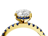 Yellow gold Oval Cut Diamond Solitaire Ring with Round with Blue Sapphire side stone Pavé Band and Four-Prong Setting_40