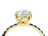 Yellow gold Oval Cut Diamond Solitaire Ring with Round with Blue Sapphire side stone Pavé Band and Prong Setting_16