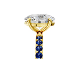 Yellow gold Oval Cut Diamond Solitaire Ring with Round with Blue Sapphire side stone Pavé Band and Prong Setting_17
