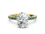 Yellow gold Oval Cut Diamond Solitaire Ring with Round with Blue Topaz side stone Pavé Band and Four-Prong Setting_36