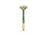Yellow gold Oval Cut Diamond Solitaire Ring with Round with Blue Topaz side stone Pavé Band and Four-Prong Setting_38