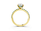 Yellow gold Oval Cut Diamond Solitaire Ring with Round with Blue Topaz side stone Pavé Band and Four-Prong Setting_39