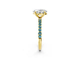 Yellow gold Oval Cut Diamond Solitaire Ring with Round with Blue Topaz side stone Pavé Band and Prong Setting_14