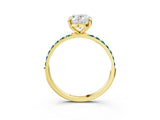 Yellow gold Oval Cut Diamond Solitaire Ring with Round with Blue Topaz side stone Pavé Band and Prong Setting_15