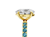 Yellow gold Oval Cut Diamond Solitaire Ring with Round with Blue Topaz side stone Pavé Band and Prong Setting_17