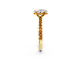 Yellow gold Oval Cut Diamond Solitaire Ring with Round with Citrine side stone Pavé Band and Four-Prong Setting_38