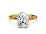 Yellow gold Oval Cut Diamond Solitaire Ring with Round with Citrine side stone Pavé Band and Prong Setting_12